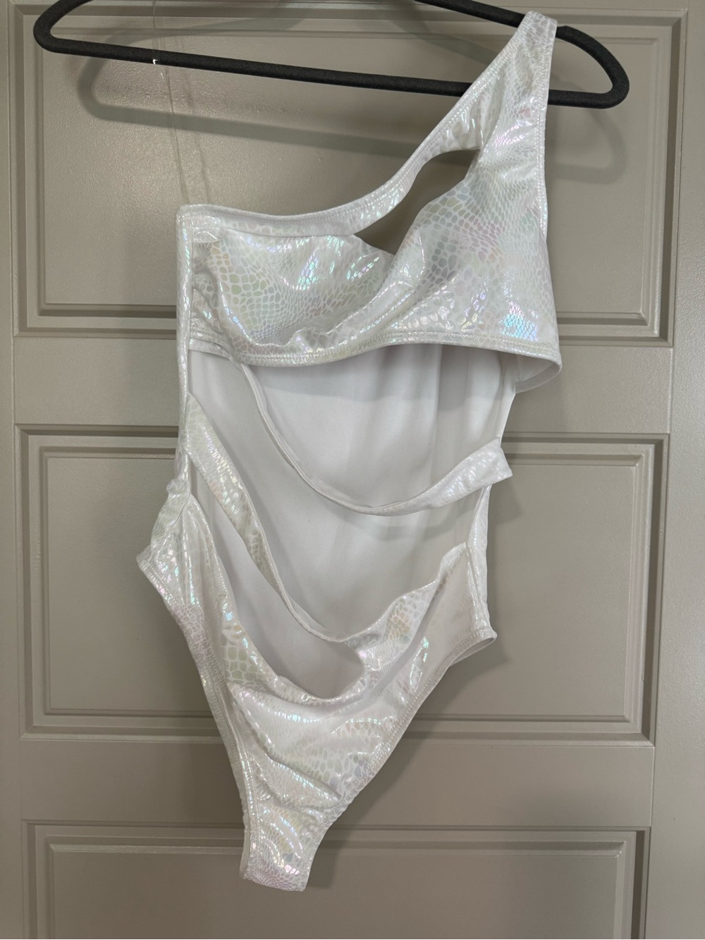 Iridescent Snakeskin White One-Shoulder Women’s One-Piece Swimsuit